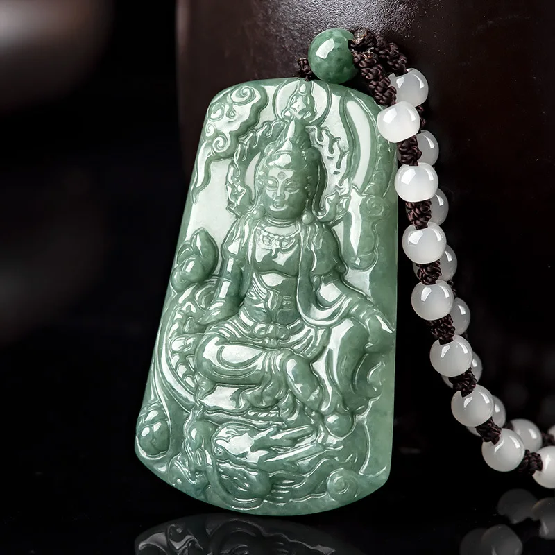 Natural A-grade Jadeite Bean Seed Riding Dragon Guanyin Jade Pendant For Men's Gifts Necklace Women's Charms Jewelry Drop Ship