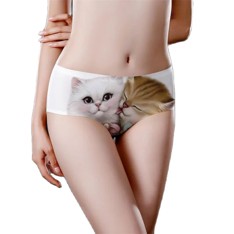 Cute 3D Cat Print Panties Women Lingerie Sexy Underwear Cartoon Animal Kawaii Underpants Breathable Traceless Sweet Girls Briefs