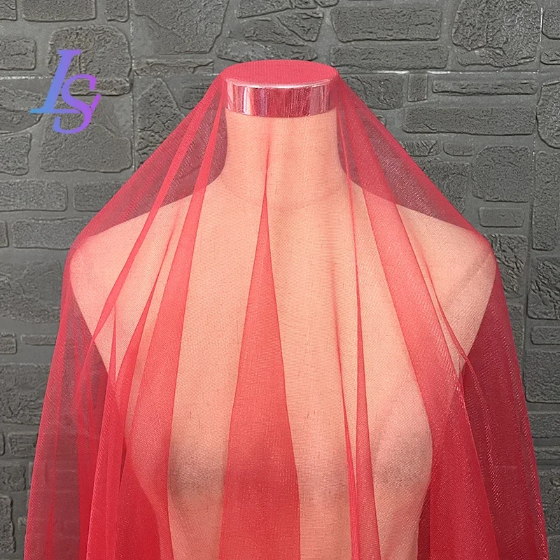 Tessuto a rete rossa Sottile trasparente Copricapo morbido Abito da sposa Decorazione Abbigliamento Designer Abbigliamento Panno da cucito per metri Fai da te