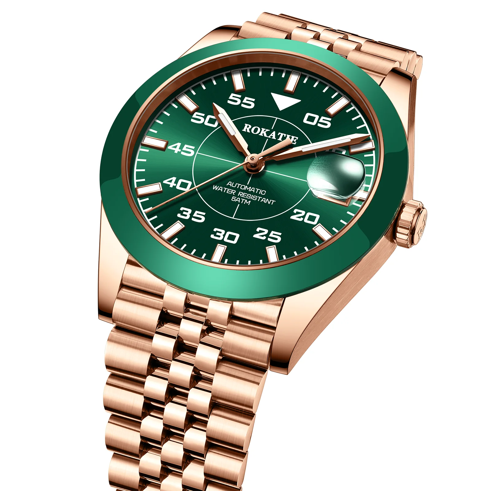 ROKATIE Jam Tangan Mekanis Jam Tangan Otomatis Pergerakan 316L NH35 Baja Tahan Karat Tepi Keramik Jam Tangan Mewah Tali Baja Kaca Safir