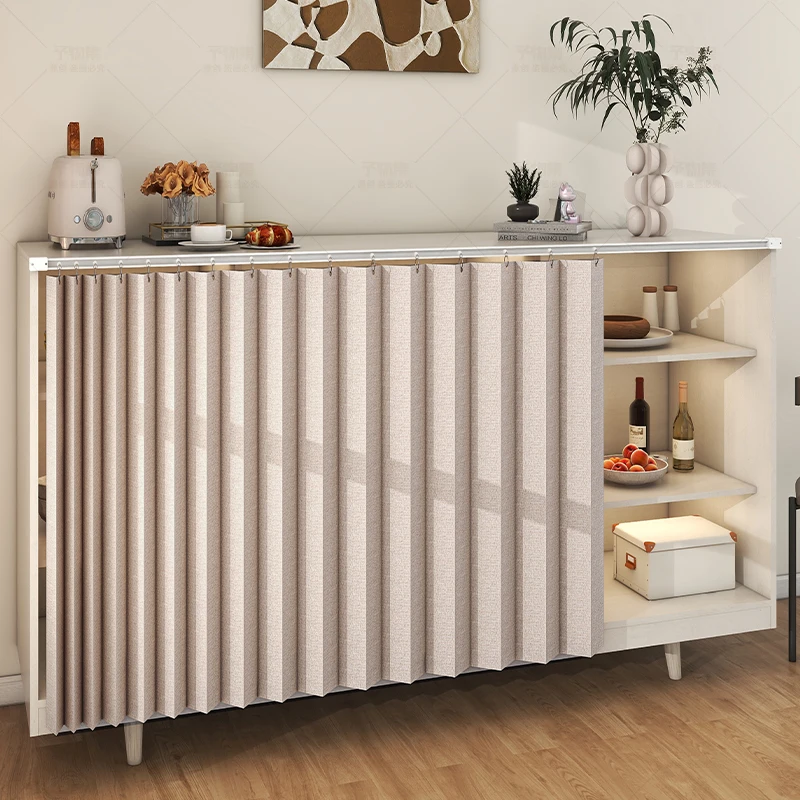 Solid Color Cabinet Curtain Folding Kitchen Cabinet Dustproof Door Curtain Anti-oil Smoke Shade Slide Cloth Curtains