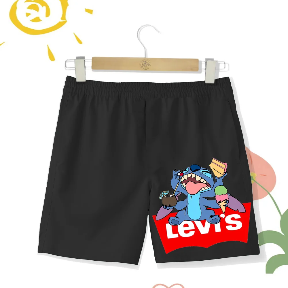 2024 summer fashion new printed boy shorts Disney naughty Stitch out on vacation beach sunbathing beach pants