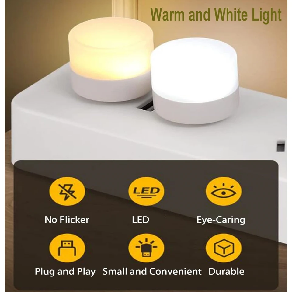 Mini USB Night Light USB Plug Light 5/10Pcs Warm White Eye Protection LED Night Lamp USB Book Lights Super Bright LED Lamp 5V/1A