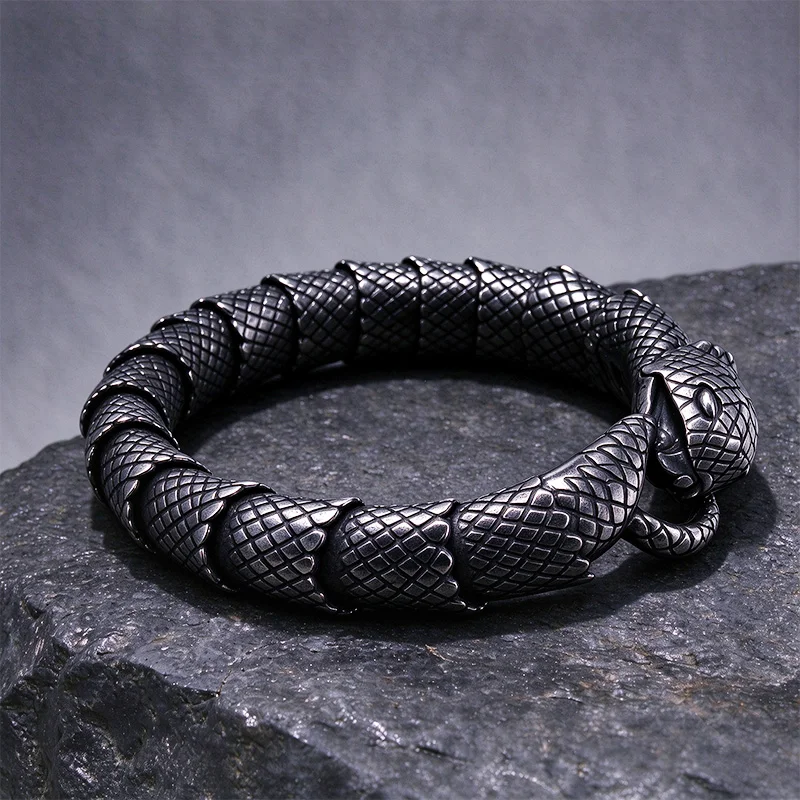 KALEN  Vintage Snake Shape Link Bracelet Stainless Steel Punk Wristband Men Women Gothic Charm Fashion Jewelry Halloween Gifts