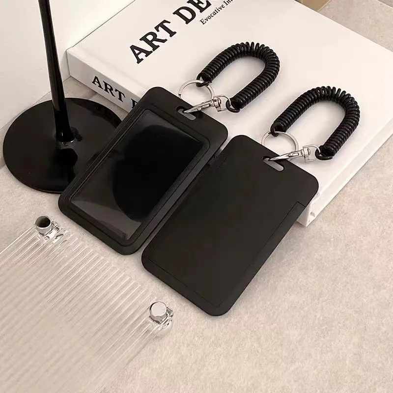 Black ID Card Holder 3 Inch Photo Display Cover Anti‑Loss Backpack Pendant Student Card Protector