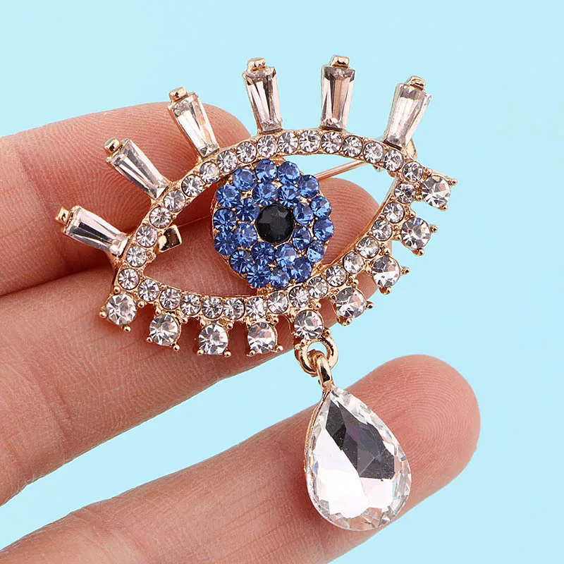 High Quality Brand Crystal Rhinestone Blue Eye Brooch Pin Bridal Wedding Party Dress Clothing Vintage Broaches for Women Jewelry