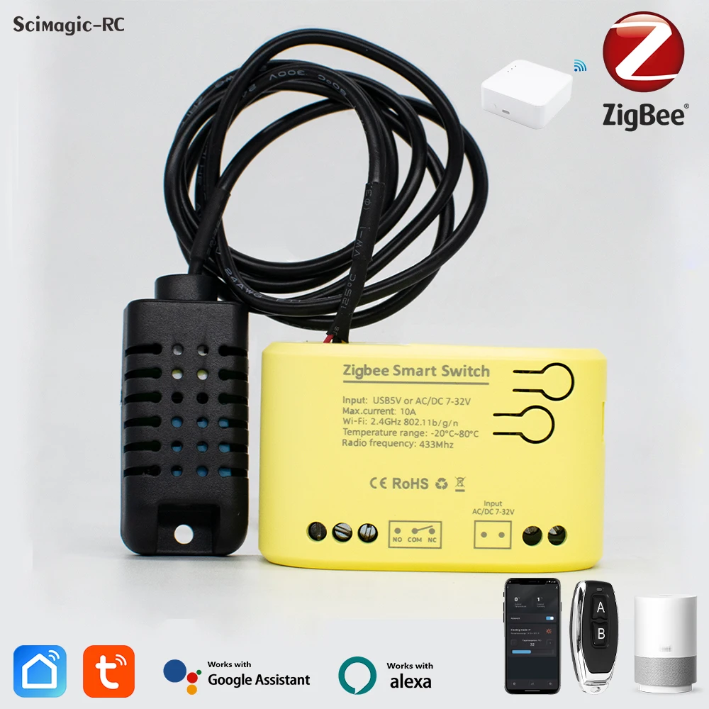 

Умный переключатель Zigbee Tuya с сухим контактом и датчиком температуры и влажности, мониторинг в реальном времени, термостатом, Alexa-совместимым