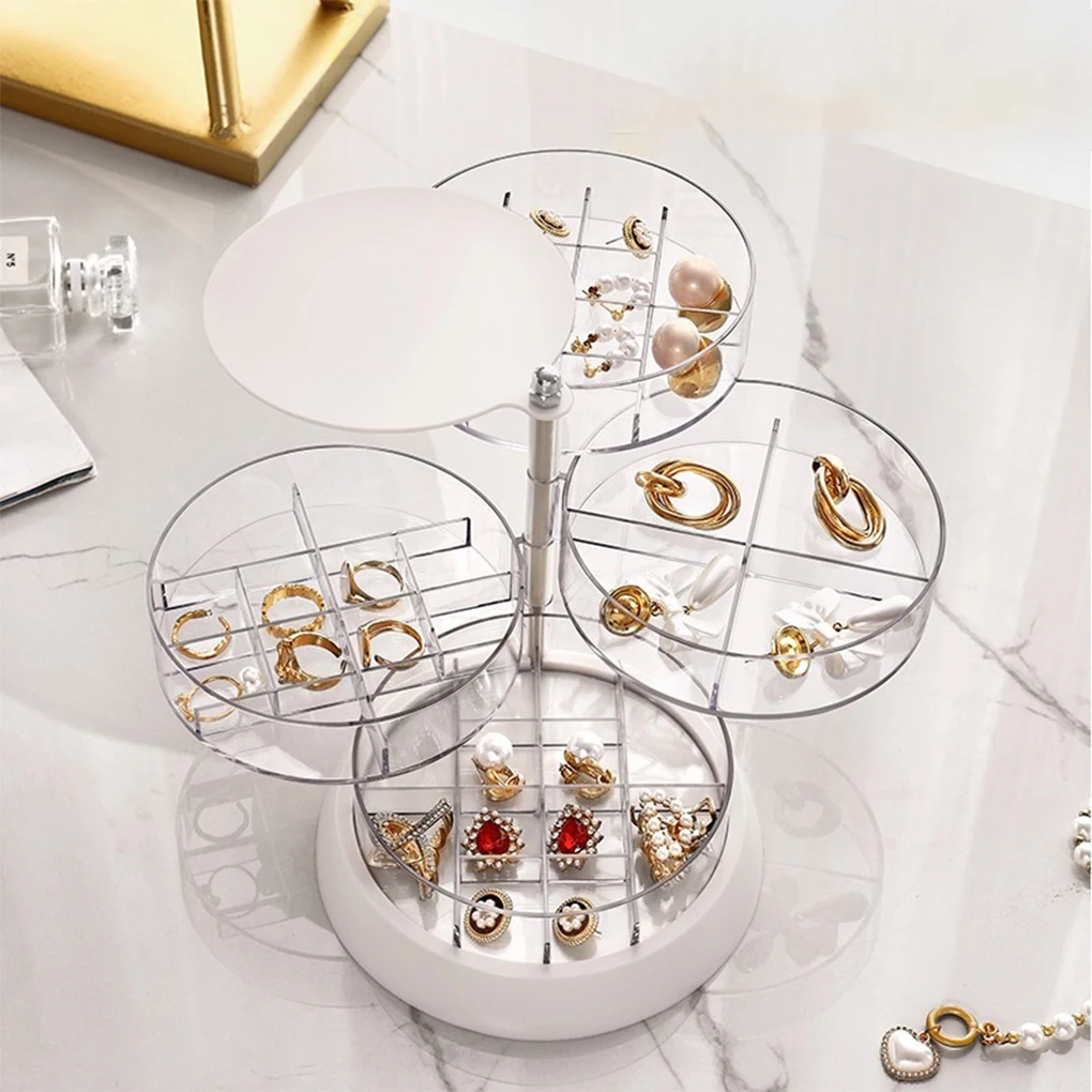 360 Degree Rotating Transparent Jewelry Box for Ear Studs Necklaces Bracelets Headbands Jewelry Storage Box 4-5 Layers Organizer