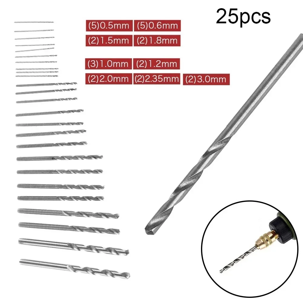 

New 25Pcs 0.5mm-3mm Mini Micro HSS Spiral Drill Bit For Pcb Crafts Jewelry Making For Wood Plastic Aluminum