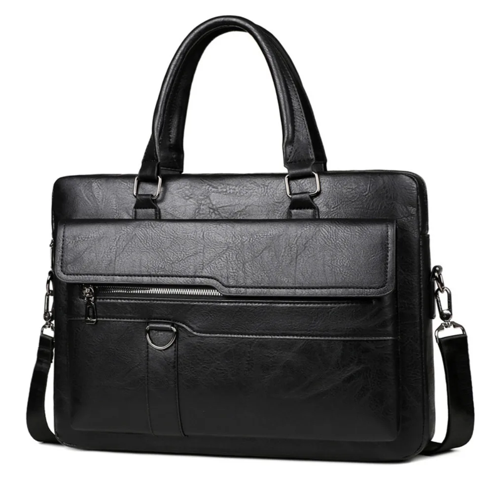 PU leather men's briefcase, horizontal large-capacity 14-inch waterproof computer bag, travel and business single-shoulder bag