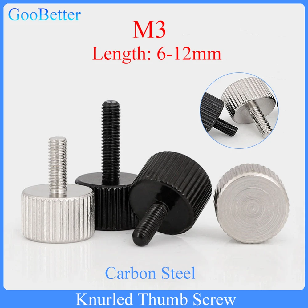 

1-50Pcs Knurled Thumb Bolt M3 Carbon Steel Thumb Screws Machinery Tool Round Head Hand Adjustment Screw Length=6-12mm