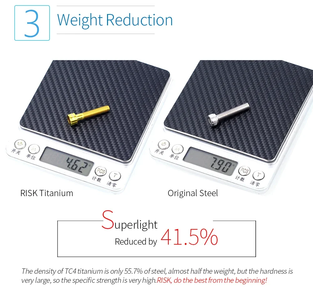 RISK 1PCS M6x30 M6x35 M6x40 M6x50mm Bicycle Headset Bolts Titanium Stem Cap Screws for Mountain MTB Road Bike M6*30/35/40/50mm