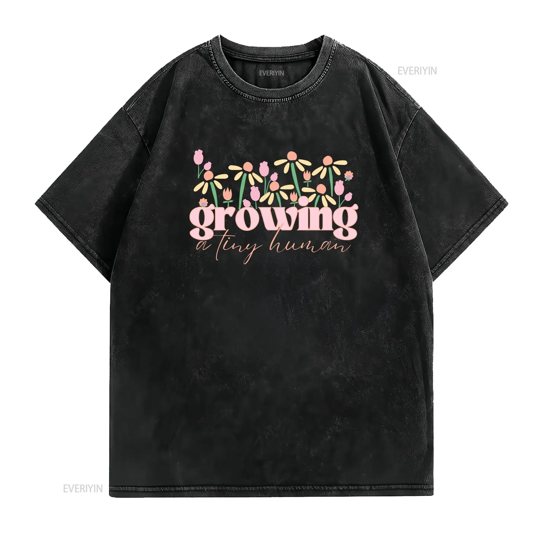 Growing a tiny human pregnancy announcement T Shirt baby pregnant new vintage Washed Stretched homme Stylish Versatile