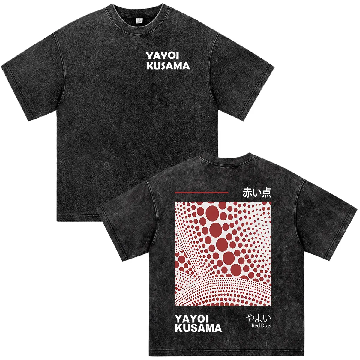 Japanese Artist Yayoi Kusama Red Dots Art Show Vintage Washed T Shirt Men Women Clothing Fashion Short Sleeve T-shirt Streetwear