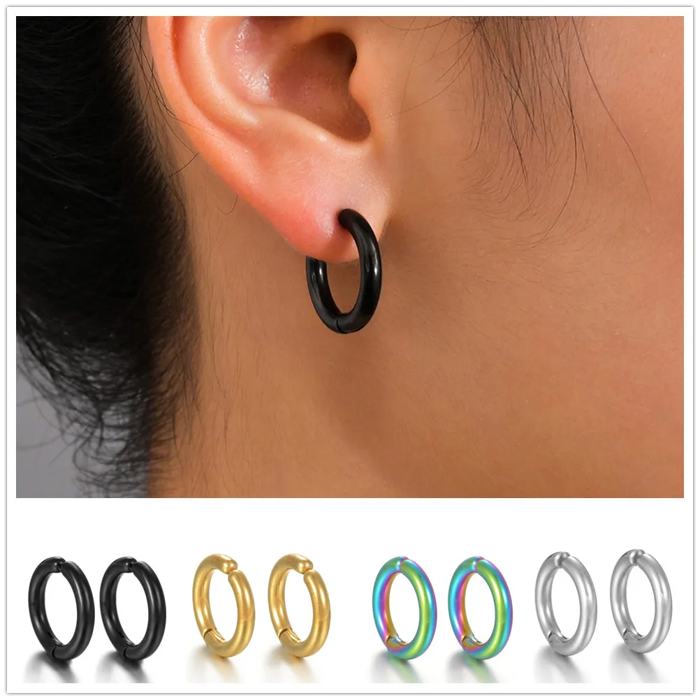 2Pcs/1Pair Stainless Steel Ear Clip Earrings For Women Man Non Piercing Round Ear Circle Fake Earrings Punk Simple Ear Jewelry
