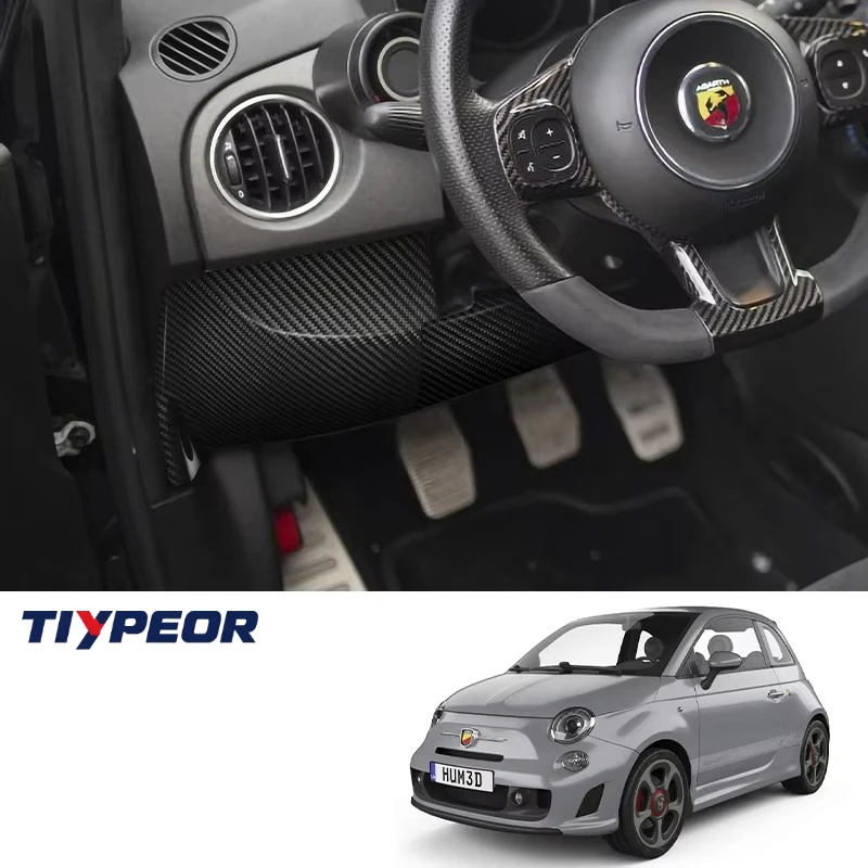 TIYPEOR Carbon Fiber Dashboard Lower Cover For Fiat 500 Abarth 595 695 LHD Interior Accessories Kit Decorative Protective 3Pcs