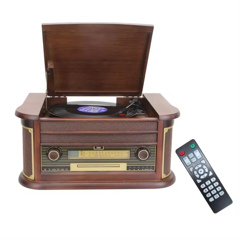 

Retro Phonograph Turntable with Bluetooth Speaker, AM FM Radio, Vinyl Record Player, CD, Tape and USB