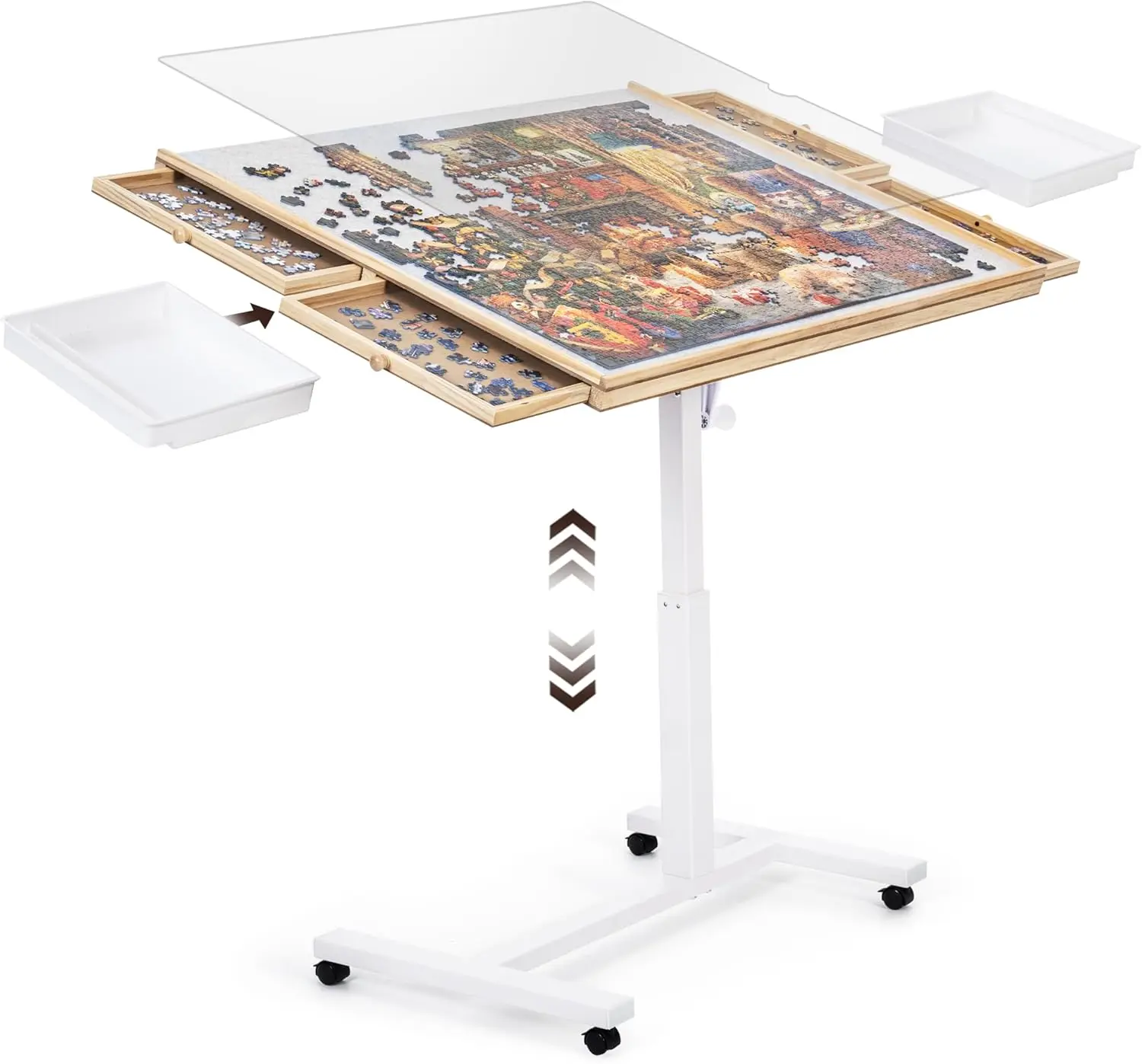 1500 PCS Jigsaw Puzzle Table with Drawers and Single-Pedestal