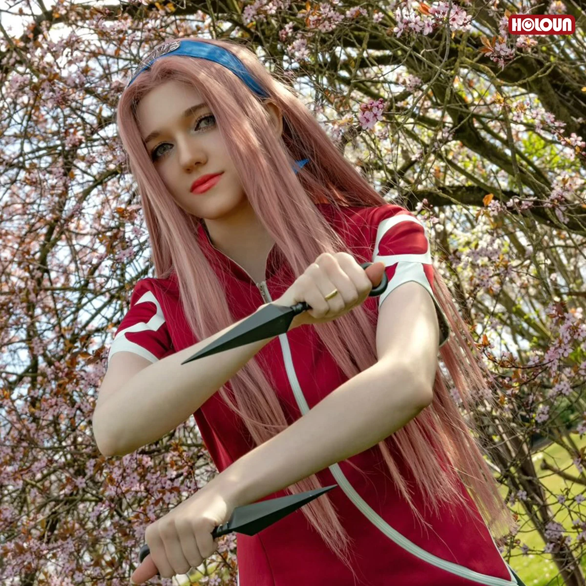 HOLOUN Anime Haruno Sakura Cosplay Costume Short Sleeve Cheongsam Shorts Pouch Waist Bag Halloween Christmas Gift Cos Convention