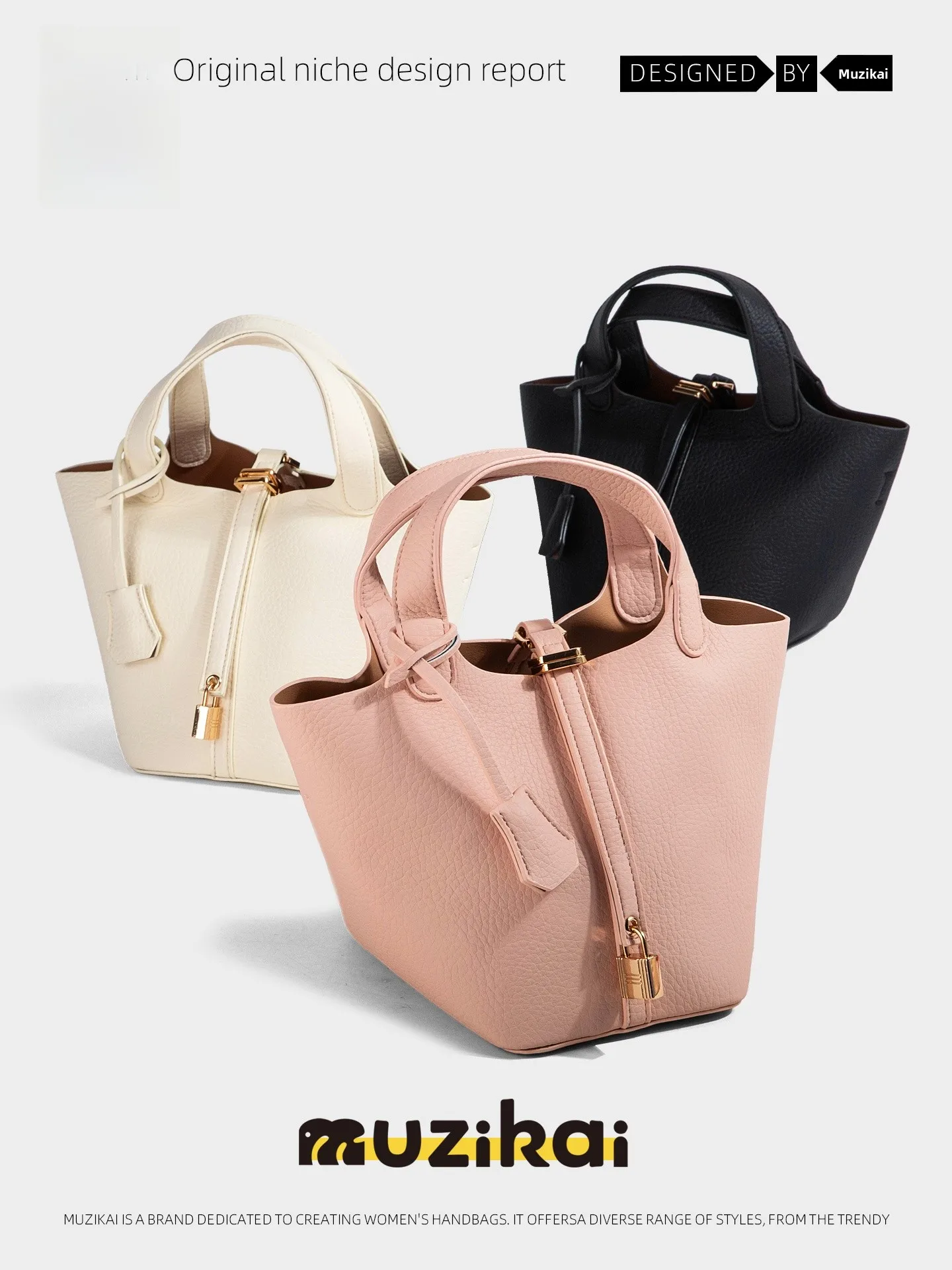 MuziKai Women's Handbag 2026 New Commuter Crossbody Bag Litchi Pattern Handheld Basket Style Medium Hardness Synthetic Leathe...