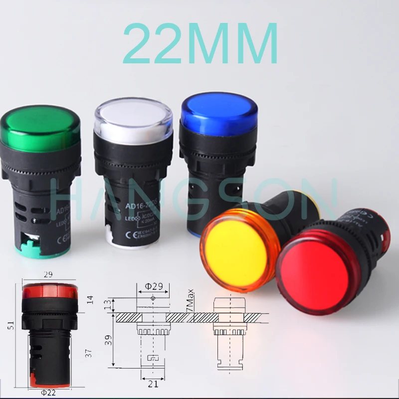 22mm 16MM LED Indicator Pilot Light AD16-22D 12V 24V 220V 380V LED Power Indicator Signal Light Panel Mount Lamp Multicolor