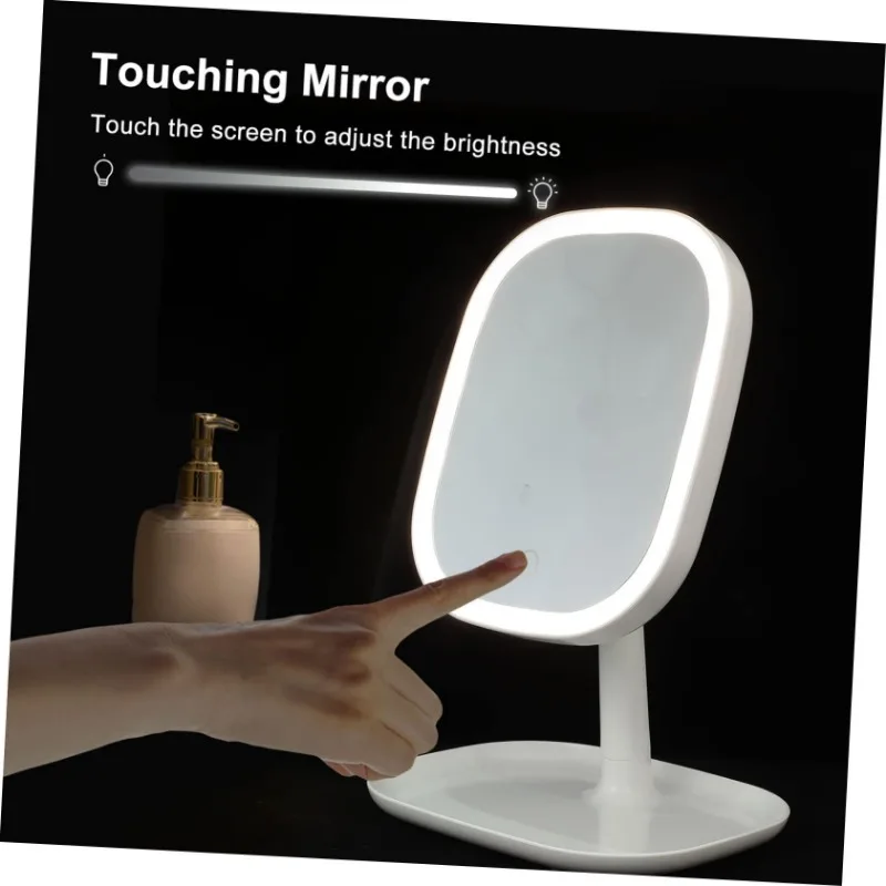 Espejo de maquillaje táctil LED con brillo, espejo de tocador de escritorio para mujer, Base estable de reflexión de alta definición para rutina