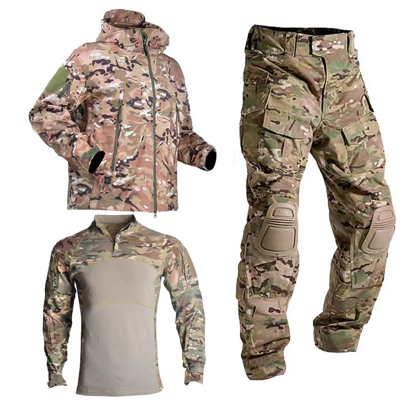 Camo Uniform Tactical Jackes+ Shirts+ Pants+ Knee Pads Airsoft Paintball Softair Work Clothing Wear Resistant Hunting Clothes