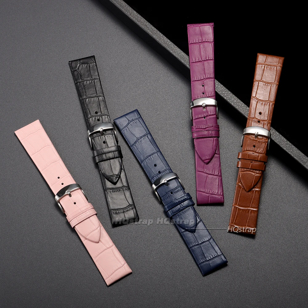 Leather Watch Strap with Bamboo Knot Pattern Universal Replacement Watchband Black Brown Blue White Pink 18mm 20mm 22mm Bracelet