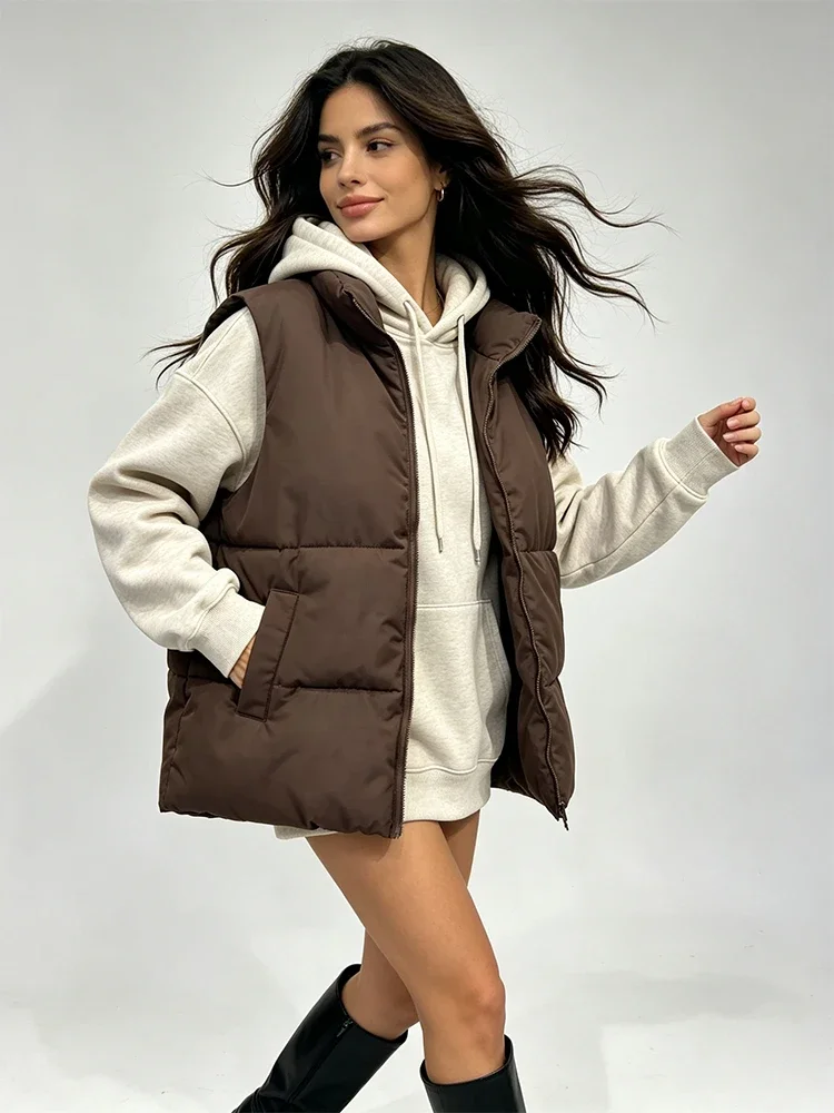 AOSSVIAO Stilvolle Damenwesten 2026 Winter Einfacher Stehkragen Dicke Warme Ärmellose Jacke Baumwollgefütterter Puffer-Mantel – Detail 7