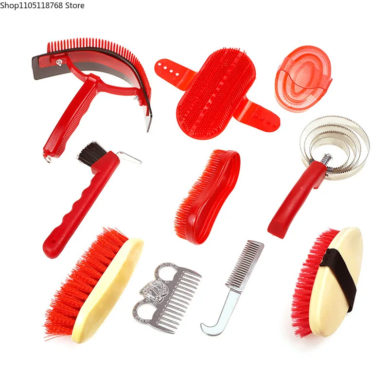Horse Grooming Tool Set Cleaning Kit Mane Tail Comb Massage Curry Brush Sweat Scraper Hoof Pick Curry Comb Scrubber