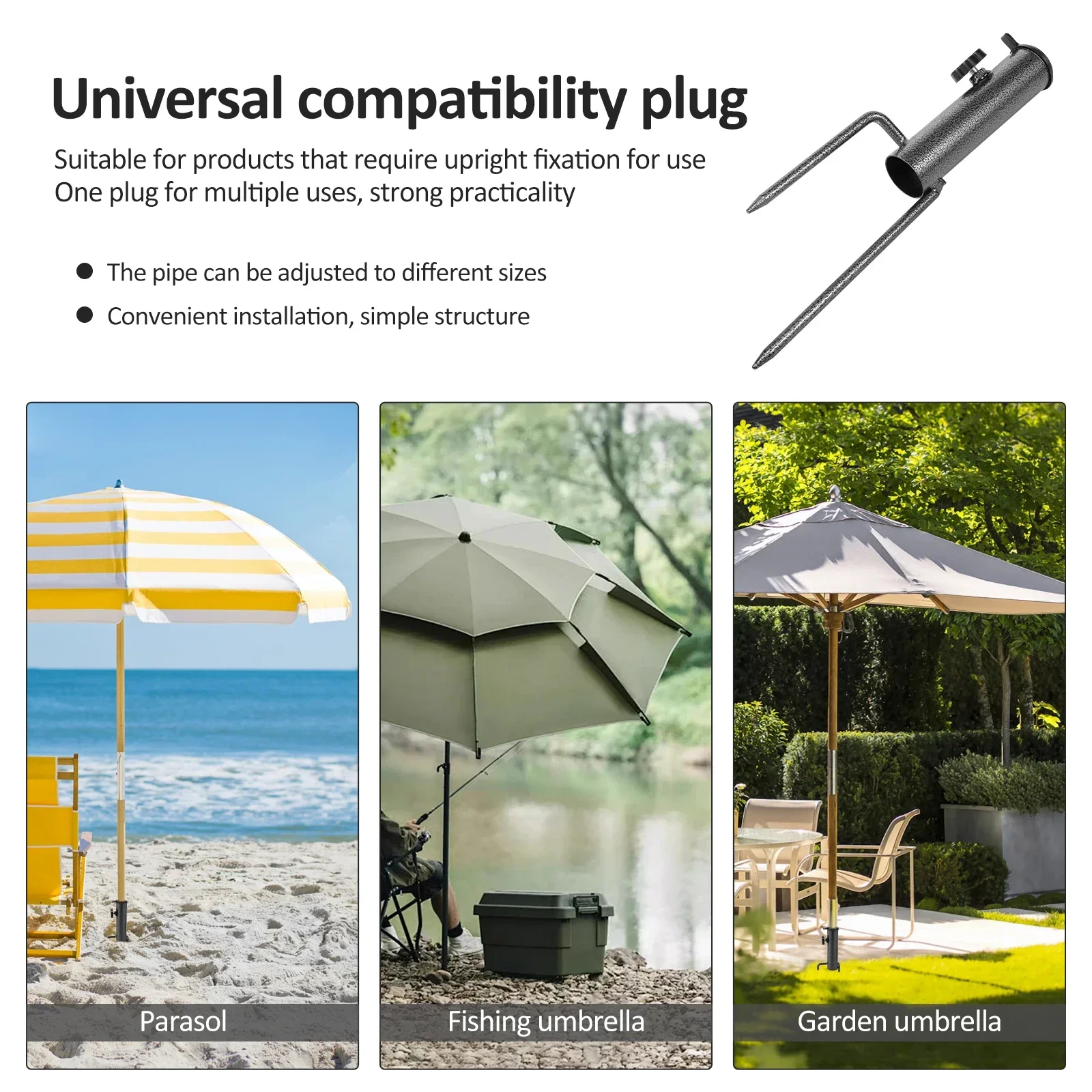 4Pcs Stake Parasol Stand Iron Spike Beach Umbrella Holder With Two Fork Adjustable Spike Parasol Holder for Outdoor Beach Lawn image 6