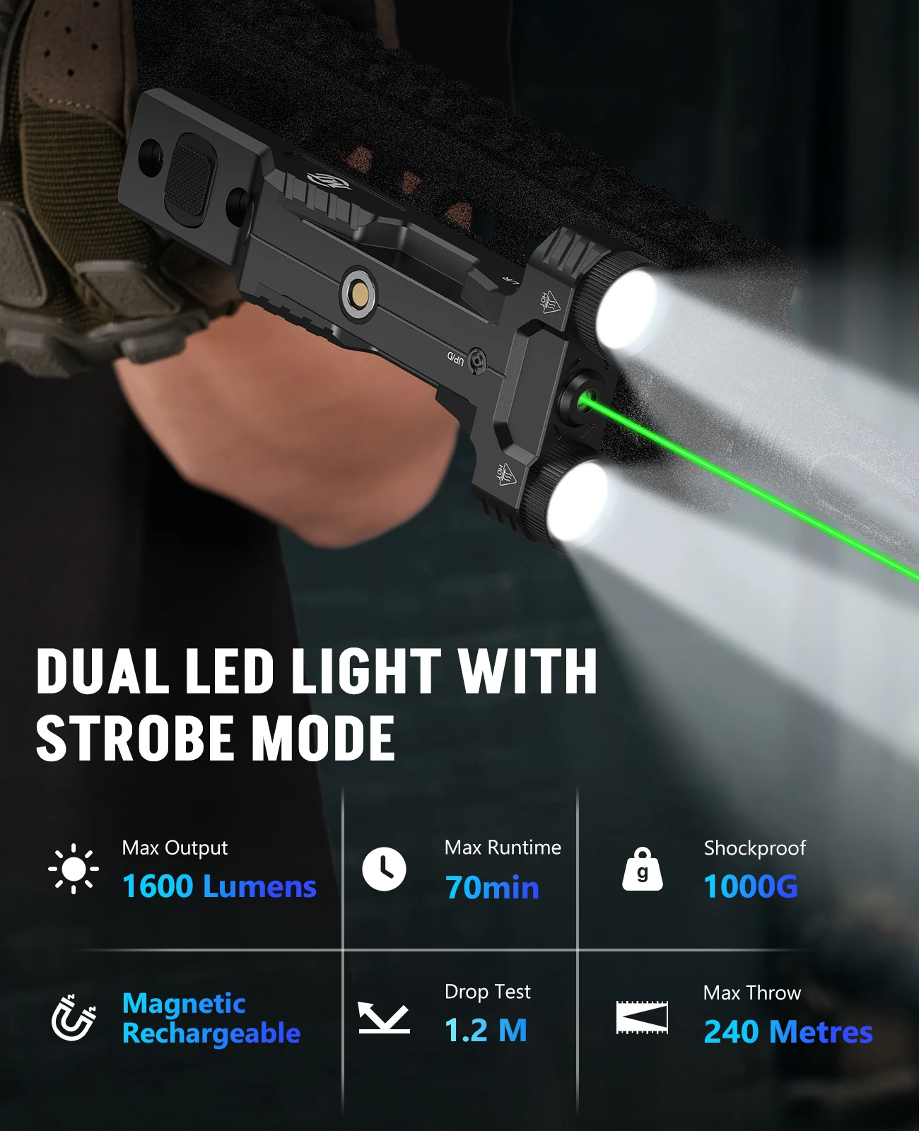 EZshoot 1600 التجويف بندقية التكتيكية مصباح يدوي أحمر/أخضر الليزر البصر كومبو الانظار قابلة للشحن مصباح ليد للصيد M-السكك الحديدية