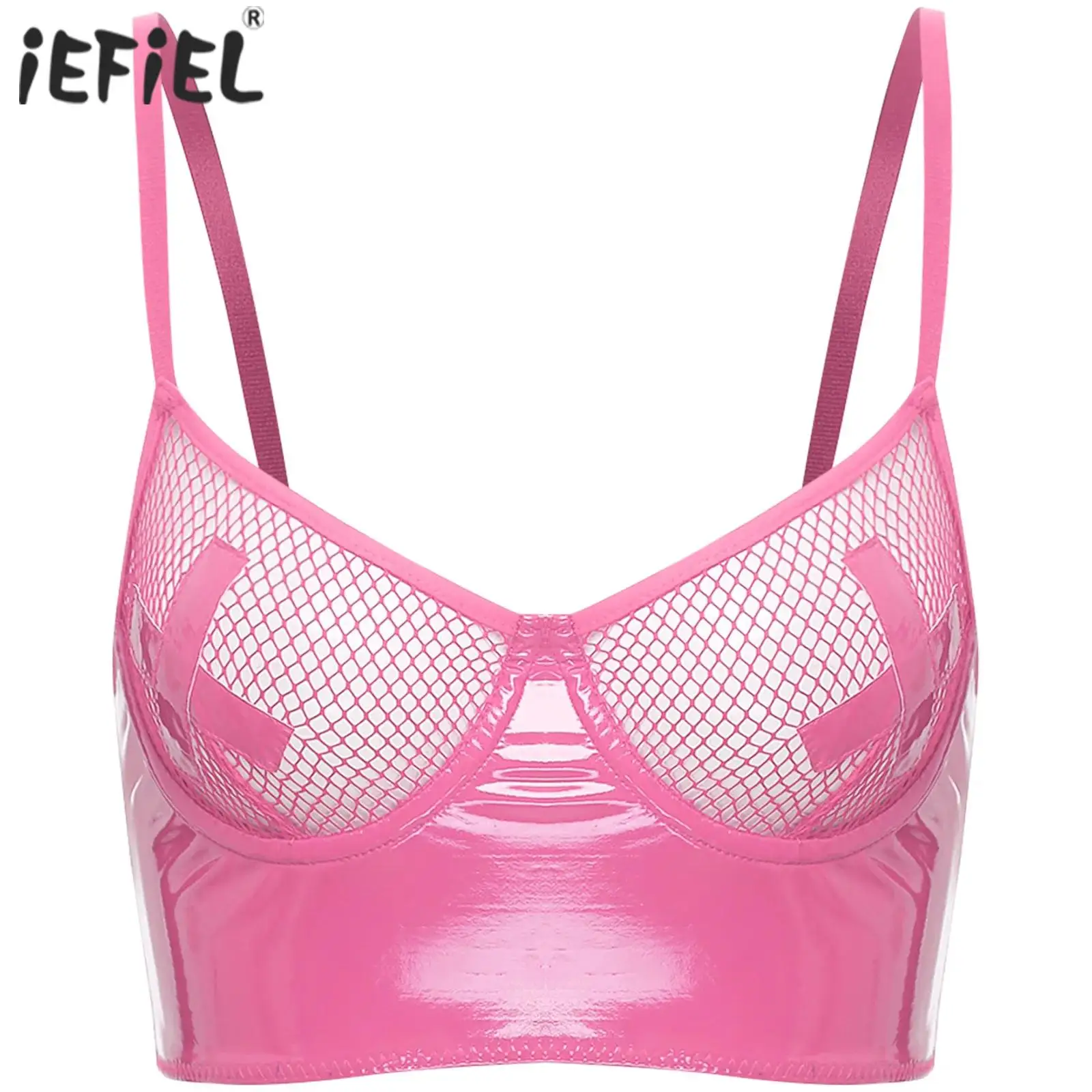 Womens Lingerie Fishnet Mesh Bra Bustier See Through Mesh Underwire Balconette Back Zipper Bras Sexy Push Up Wet Look Crop Top