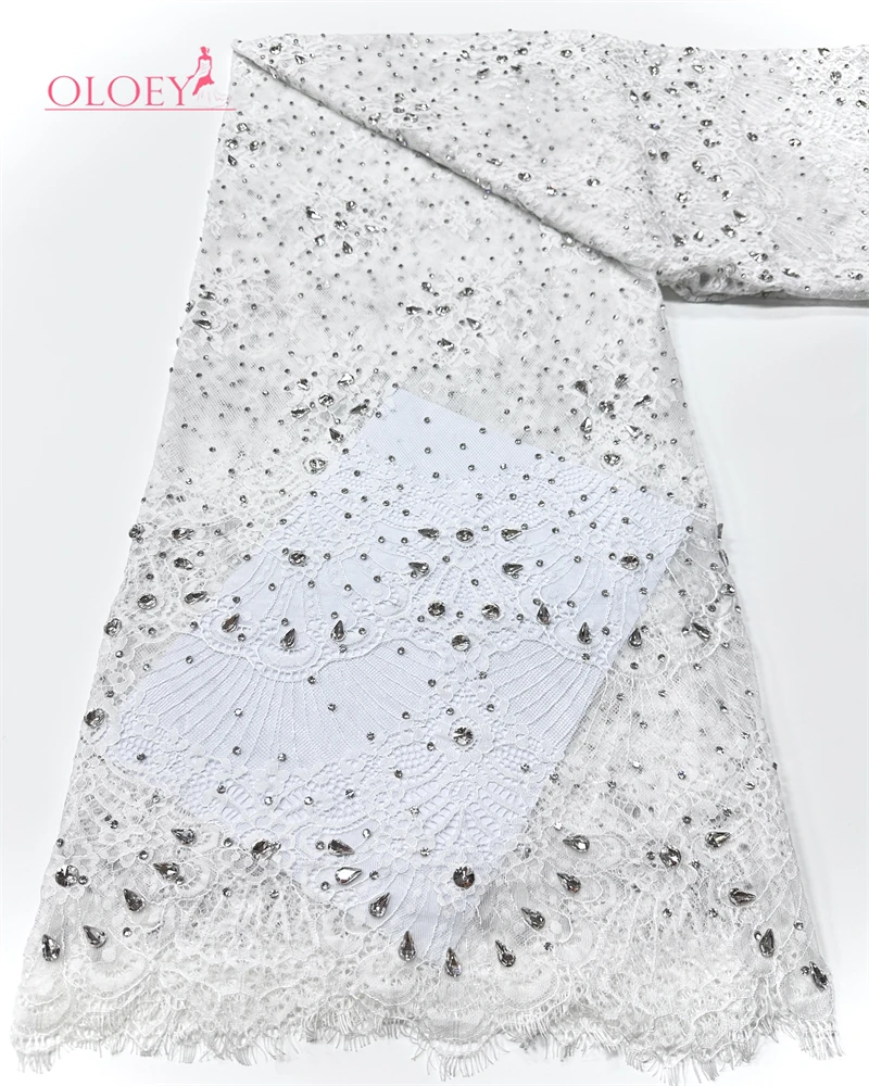 

OLOEY 3M African Sequin Tulle Embroidered Lace Fabric Elegant French Beaded Bridal Wedding Dress Material Nigerian Style