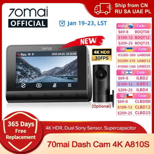 Nuevo 70mai 4K Dash Cam A810S HDR supercondensador 4G LTE Wi-Fi 6 Control de voz GPS ADAS 70mai A810S versión actualizada de 70mai A810