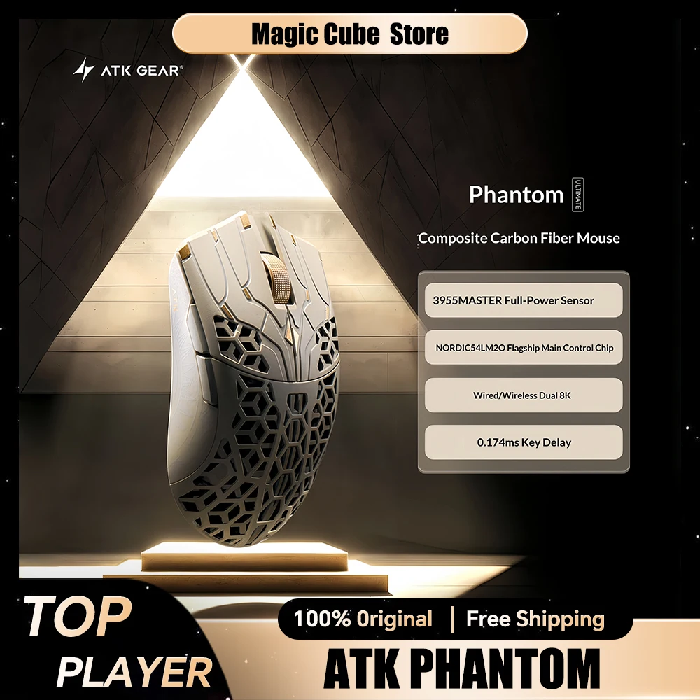 ATK PHANTOM Wireless Carbon Fiber Gaming Mouse Dual 8K 44g Ultra Lightweight PAW3955 MASTER NORDIC54ML20 Gamers Accessories Gift
