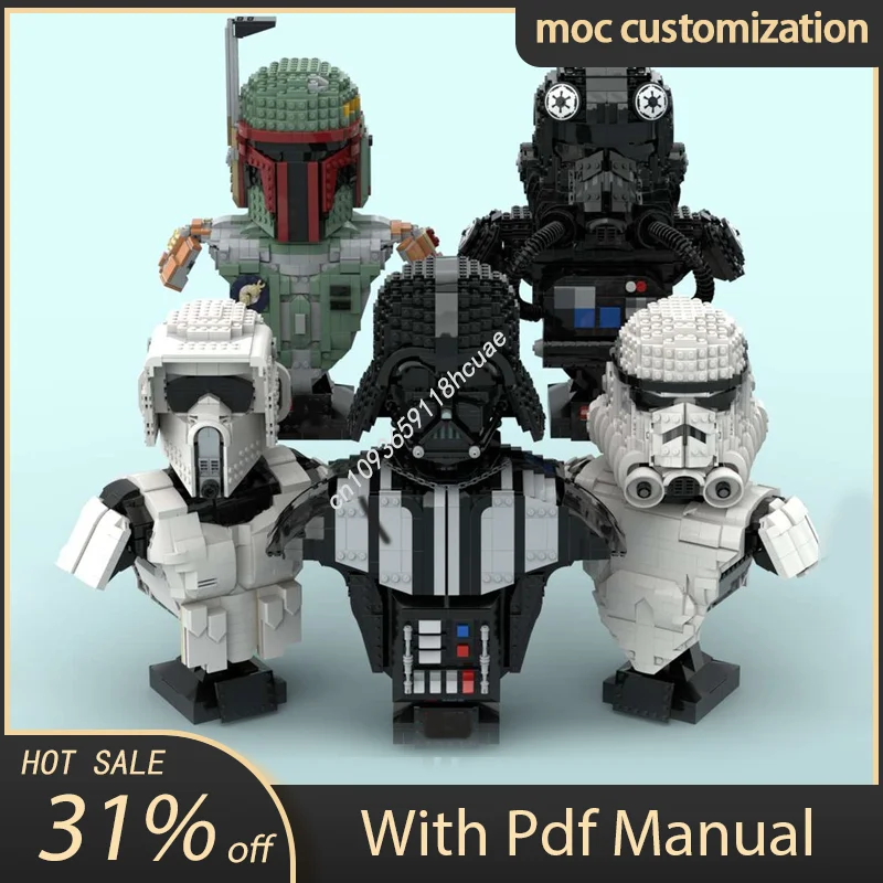 

Moc Famous Star Battle Movie Character Bust Collection Model Building Blocks Bricks Diy Education Assembly Helmet Toys Kid Gift