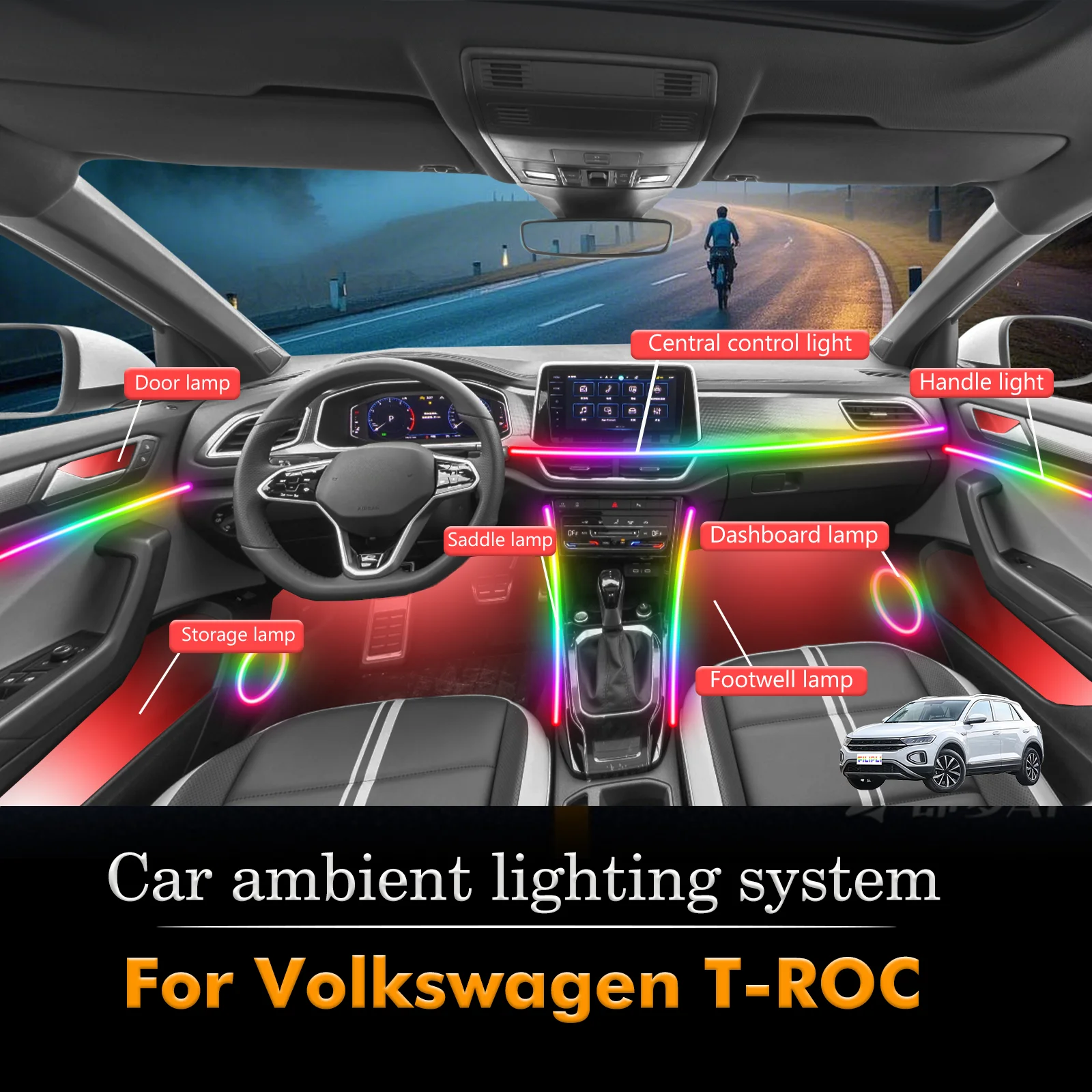 

For Volkswagen T-ROC Lumen Rhythm Car Cabin Lights: Simplifying RGB Music Sync Through Smart App Design