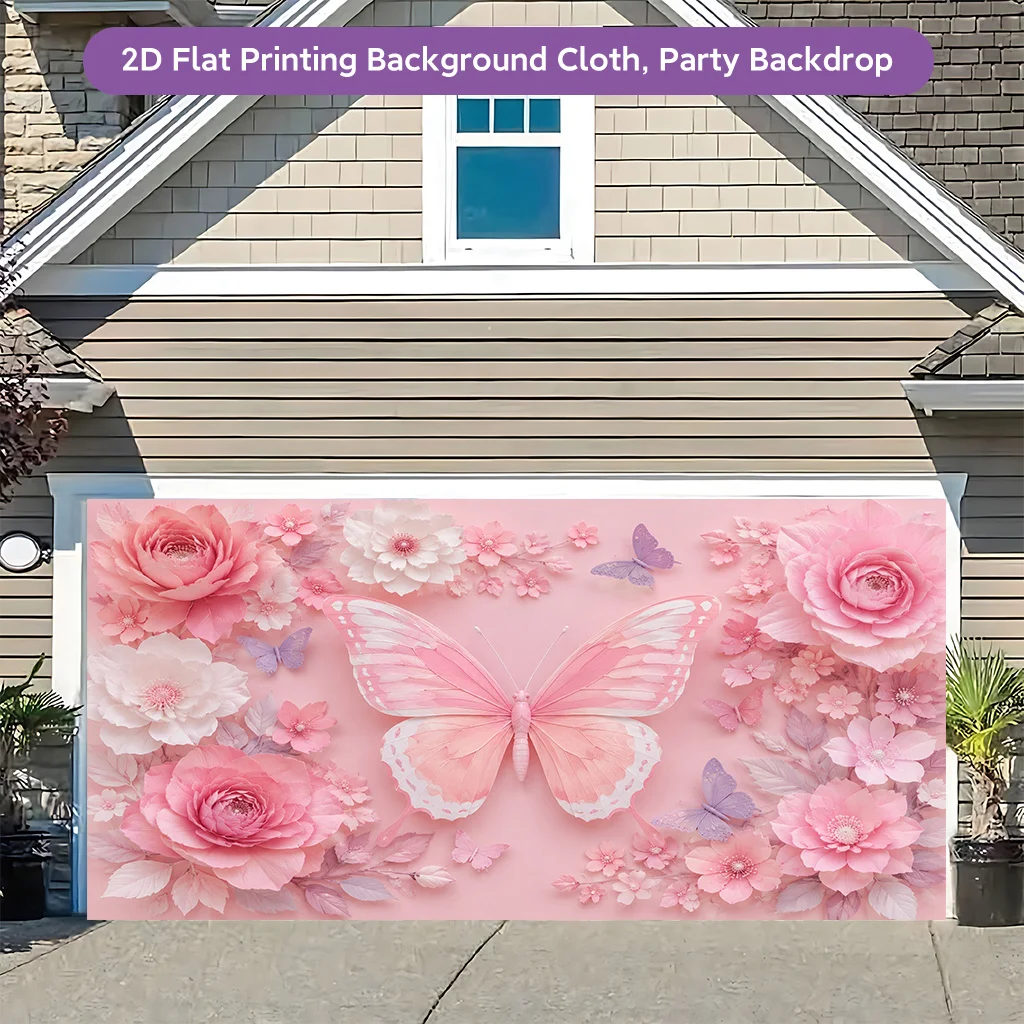 Romantic Pink Floral Backdrop Cloth Photo Booth Decoration Rose Butterfly Seamless Party Background Wall Decoration