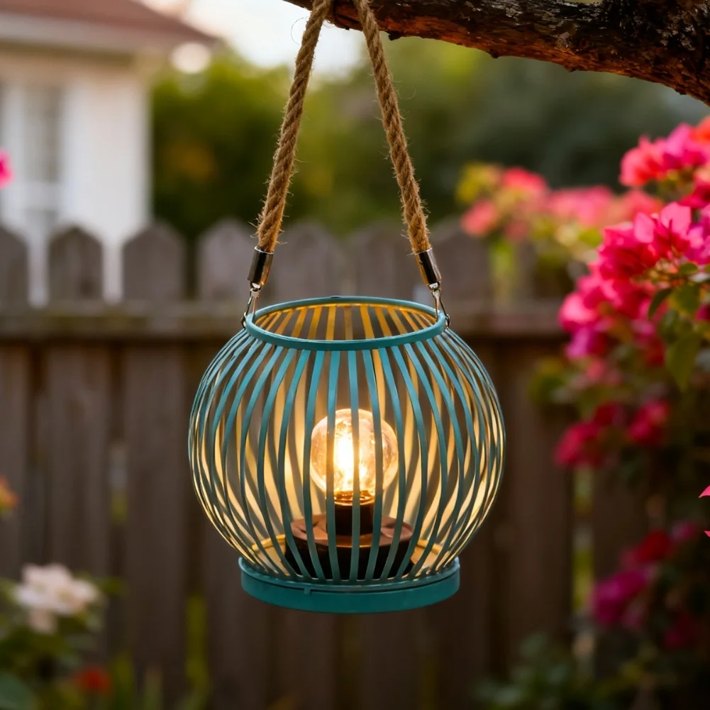 Solar Iron Lantern with Hollow Pattern and Minimalist Art Design Weather Resistant Metal Construction for Outdoor and Indoor