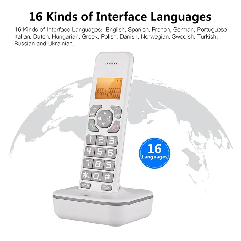 M16K-D1102B Cordless Phone With Answering Machine Caller ID/Call Waiting 1.6 Inch Backlight LCD 3 Line Screen EU Plug