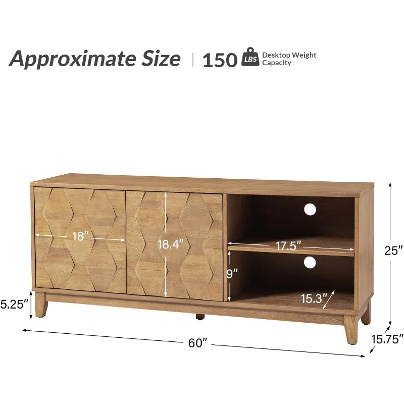 حامل تلفزيون حديث لمنتصف القرن مع خزانة تخزين، وترفيه تلفزيوني لأجهزة التلفاز مقاس 65 بوصة، وطاولة وحدة تحكم الوسائط لـ
