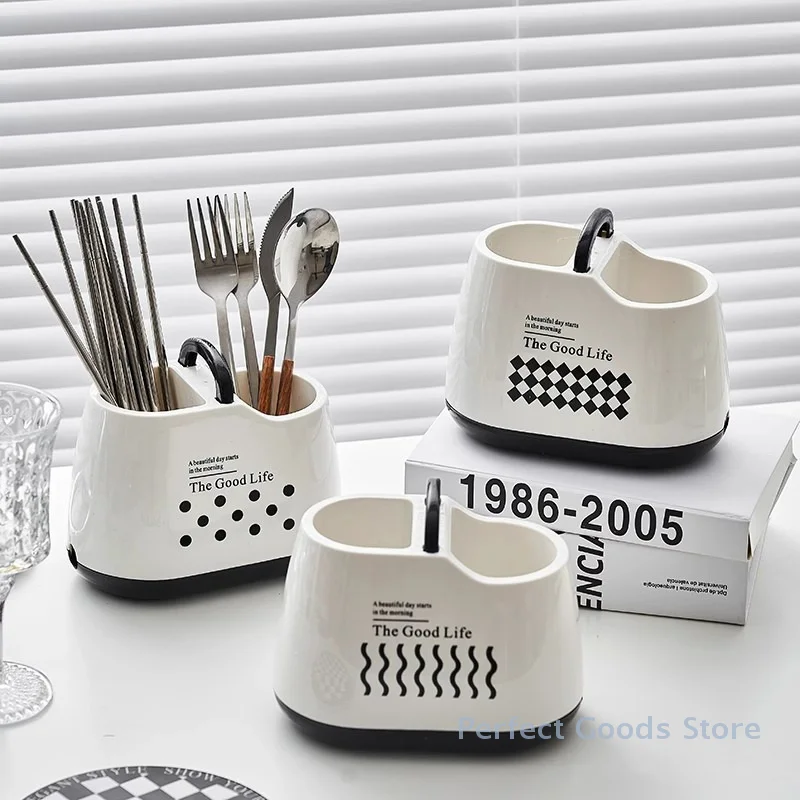 Kitchen Utensil Cutlery Storage With 2 Compartments Organizer Holder Silverware Caddy Chopsticks And Spoon Storage Flatware Rack