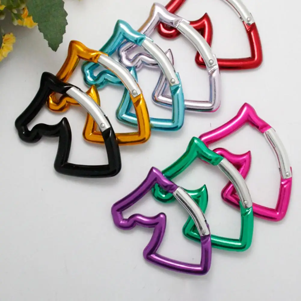 1PC Carabiner Horse Head Locking Hanger Aluminum Alloy Carabiner Keychain Dazzling D-ring Buckle Snap Hook Clip Climbing Hooks