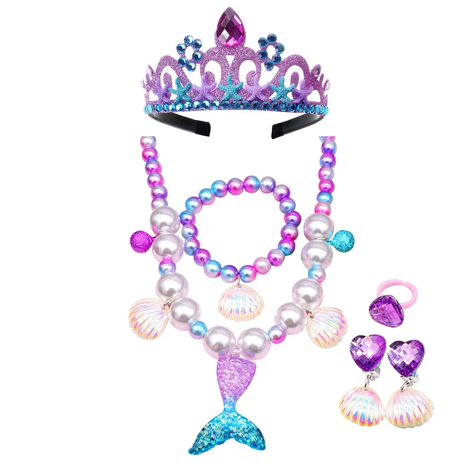 Girls Princess Mermaid Dress up Accessories for Girls Ariel Crown Headband Halloween Christmas Party Favors for Kids