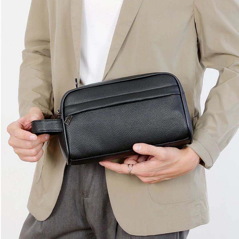 Zipper Wristlet Bag PU Leather Men Daily Use Clutch Bag Business Envelope Bag Waterproof Money CellPhone Purses And Handbags