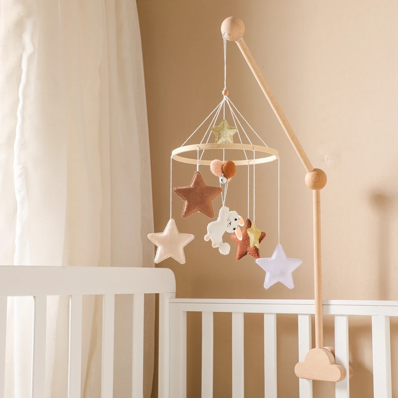 Baby Rattle Toy 0-12 Months Bed Bell Bracket Wooden Mobile Newborn Crochet Bed Bell Hanging Toys Holder Bracket Infant Crib Toy