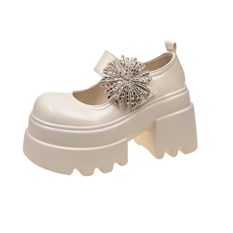 

2026 Women's Patent Leather Platform Mary Jane Shoes Chunky Heel Buckle Strap Round Toe Thick Sole Fashion Footwear for Ladies