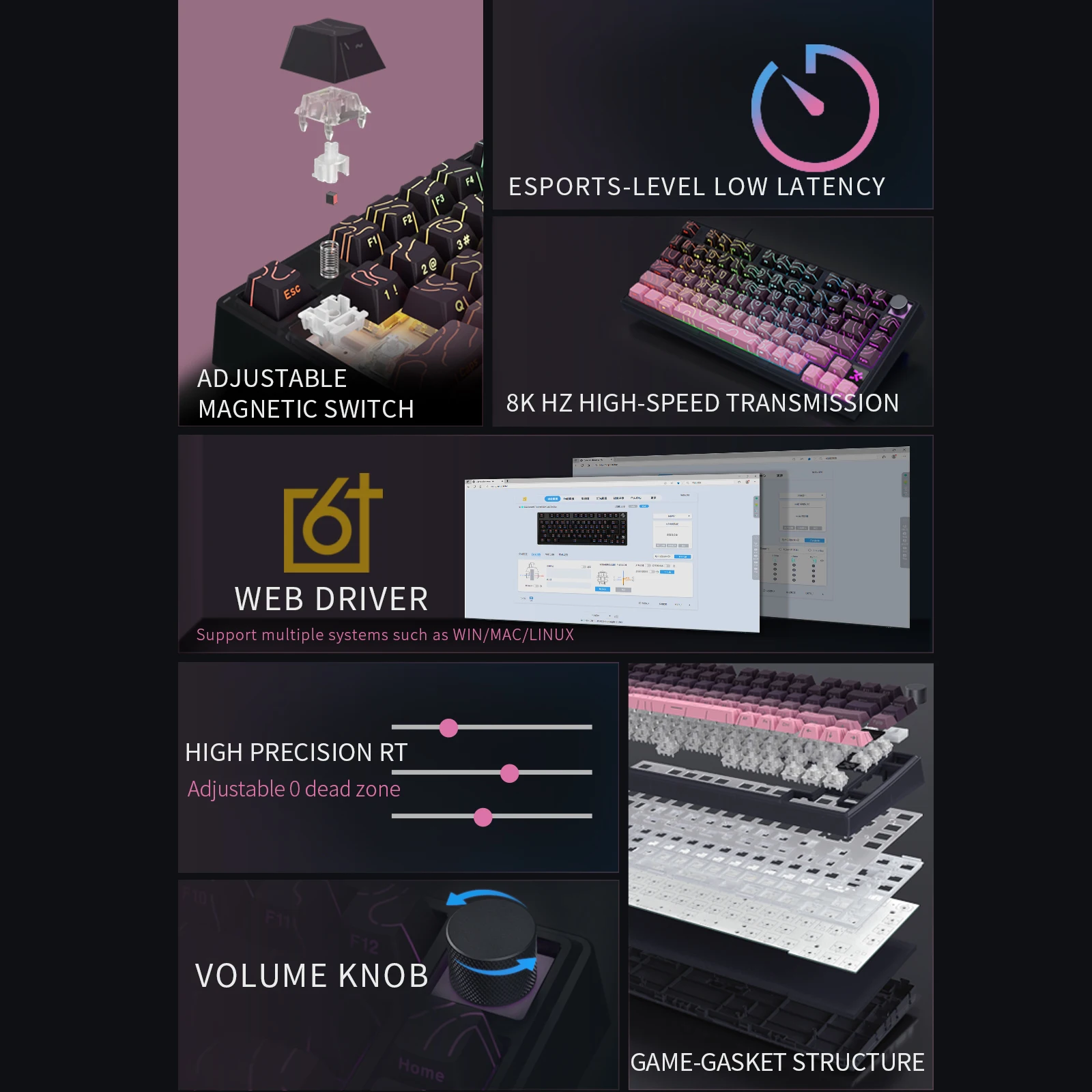 SKYLOONG GK75 HE Teclado para juegos con cable Interruptor magnético Efecto Hall RT0.01 mm Frecuencia de sondeo de 8 KHz Disparador rápido 75 % Teclado PBT Teclas transparentes Luz RGB Macro USB Teclado mecánico QWERTY