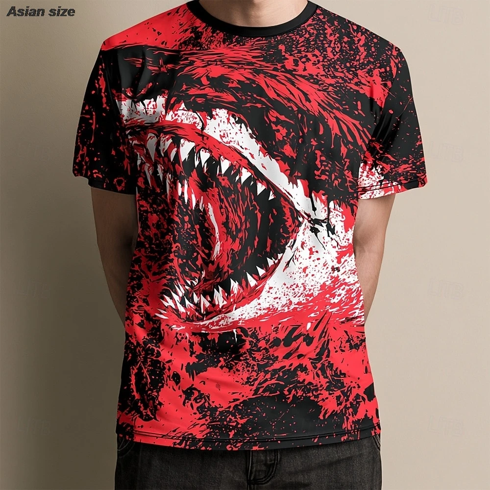 Halloween Men's Shark T Shirt Short Sleeve T shirt 3D Print Crew Neck Shirt Exaggerated Designer Casual Tops